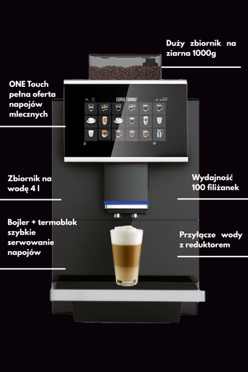 Nowoczesny ekspres do kawy do biura Coffee Format FIT W4L – szybki automatyczny ekspres z kawą latte. Dobry ekspres do kawy.