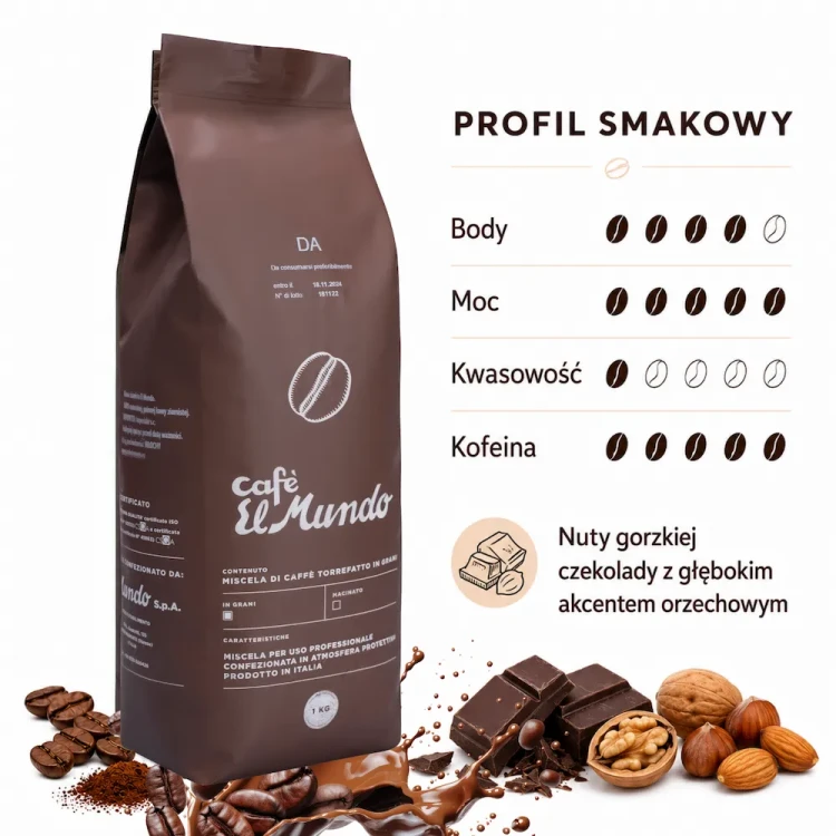 Cafe El Mundo DA CREMA 1kg – profil smakowy włoskiej kawy ziarnistej